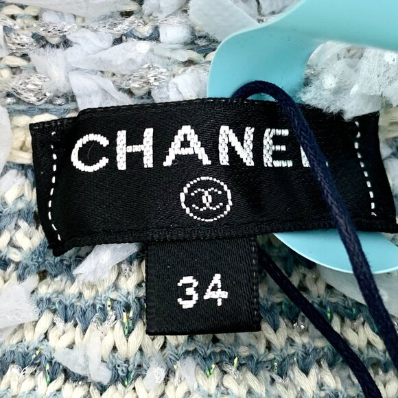 Chanel Light Blue Cotton Fringed Floral Patchwork Tweed Skirt Size 34 XXS Made I - Picture 5 of 7